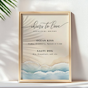 Minimalistiskt Beach-bröllop Namnteckning Drink-te Poster