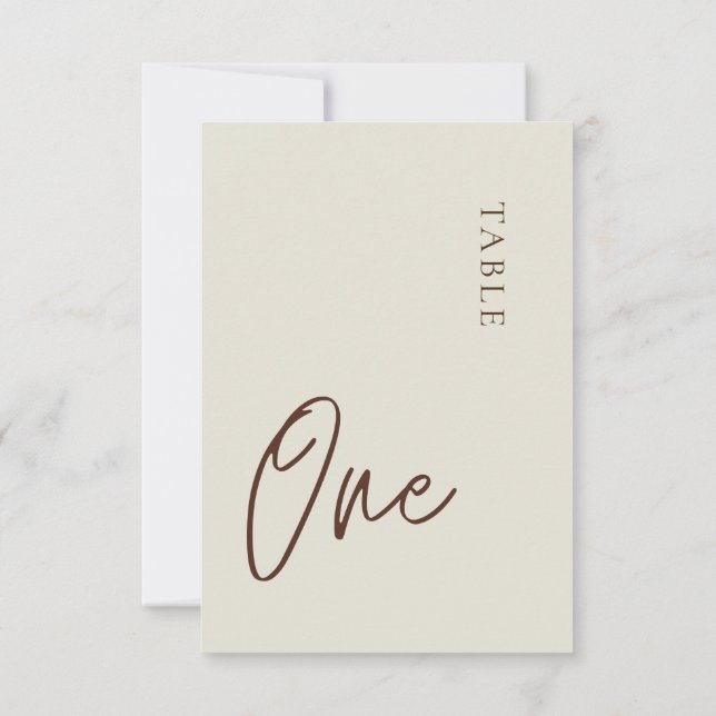 Minimalistiskt beige Bord 1-Bordsnummer Inbjudningar (Baksida)