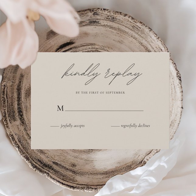 Minimalistiskt Beige Bröllop Elegant-skript OSA Kort (Skapare uppladdad)
