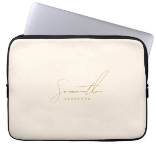 Minimalistiskt Beige & Guld handskrivet kursivt sk Laptop Fodral