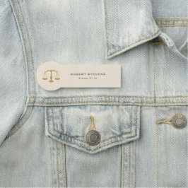 Minimalistiskt Beige Linen & Guld Justice Namnbricka