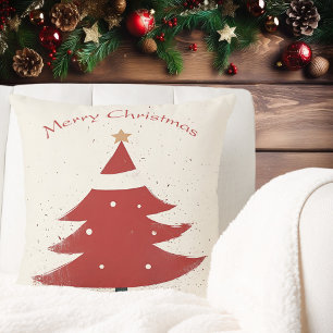 Minimalistiskt Beige med Red Julgran Graphic Kudde