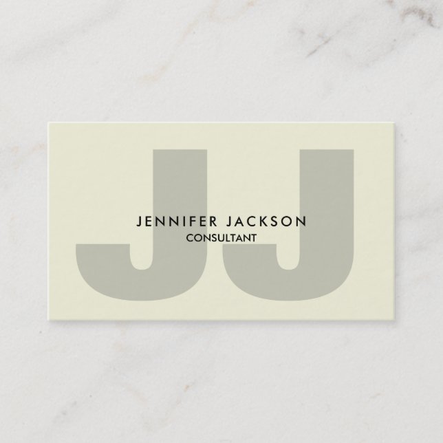 Minimalistiskt Beige Monogram-Trendig Modern Visitkort (Framsida)
