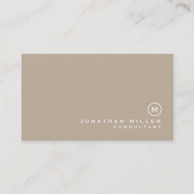Minimalistiskt Beige Monogram Visitkort (Framsida)