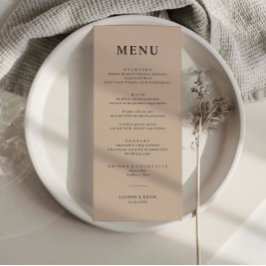 Minimalistiskt Beige Simple Bröllop Menu-kort Meny