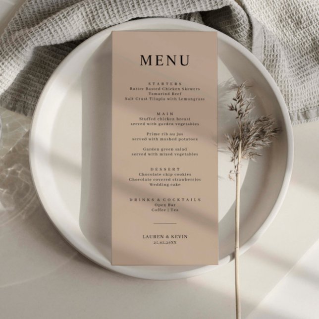 Minimalistiskt Beige Simple Bröllop Menu-kort Meny (Skapare uppladdad)