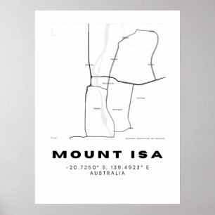 Minimalistiskt berget Isa Karta med koordinater Poster