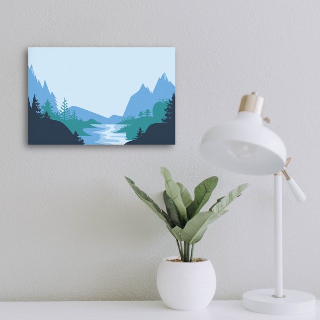 Minimalistiskt bergsområde och flodlandskap poster (Minimalist Mountain and River Landscape Poster)