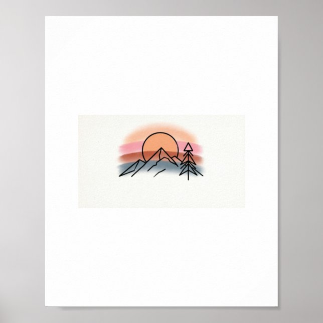 Minimalistiskt bergssolnedgång - Retro naturkonst  Poster (Framsidan)