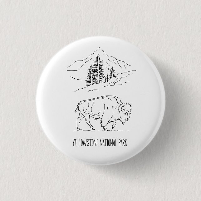 Minimalistiskt Bison i bergslandskapet Shirt Knapp (Framsida)