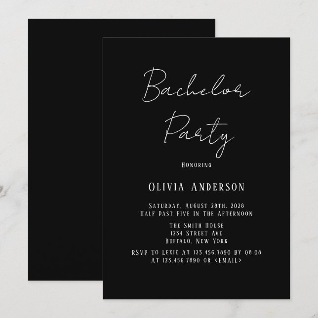 Minimalistiskt Black and White Tie Bachelorette Pa Inbjudningar (Fram/baksida)
