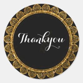 Minimalistiskt Black & Guld Mandala av Gratitude Runt Klistermärke