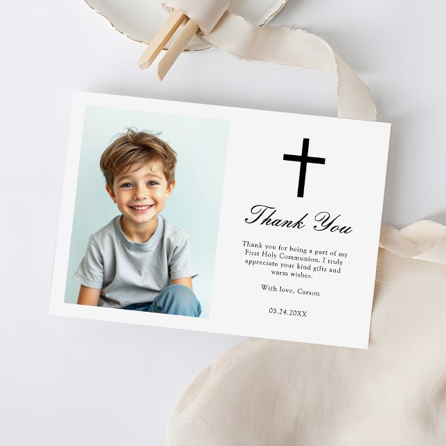 Minimalistiskt Black Kor Boys First Communion Phot Tack Kort (Skapare uppladdad)