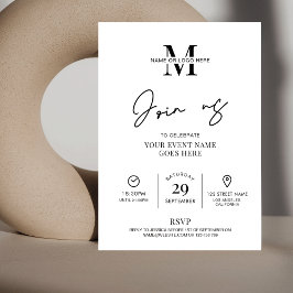 Minimalistiskt Black & White Gala Party Business E Inbjudningar