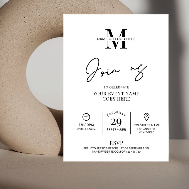 Minimalistiskt Black & White Gala Party Business E Inbjudningar (Skapare uppladdad)