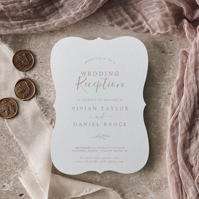 Minimalistiskt blad | Bröllopsmottagning i rosablu Inbjudningar (Skapare uppladdad)