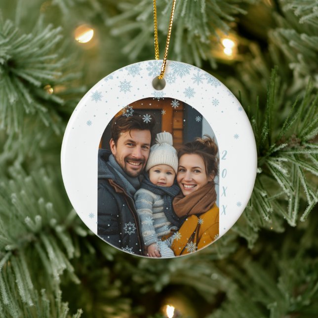 Minimalistiskt blåsnemaljfoto julgransprydnad keramik (Träd)