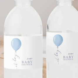 Minimalistiskt blått ballonger Oh Boy Baby Shower Vattenflaskor Etikett