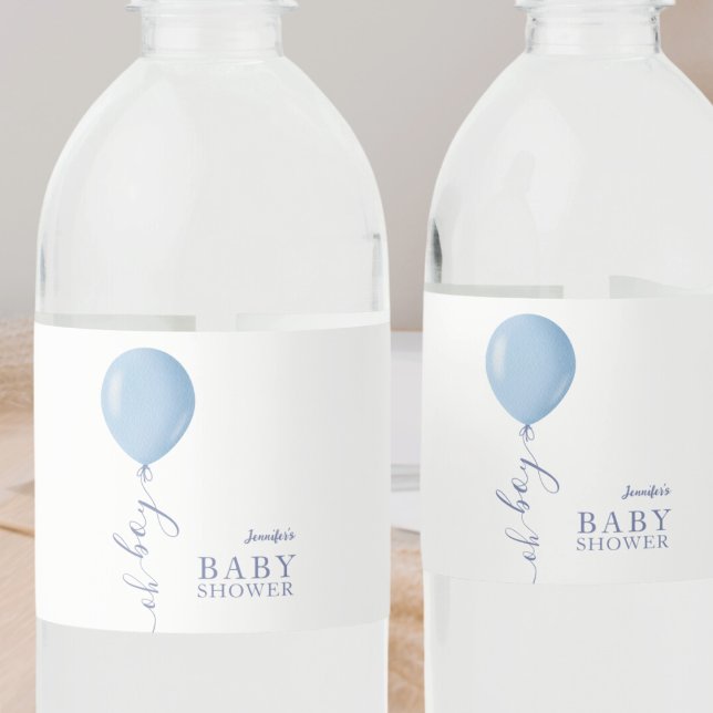 Minimalistiskt blått ballonger Oh Boy Baby Shower Vattenflaskor Etikett (Skapare uppladdad)
