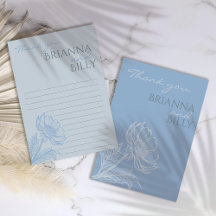 Minimalistiskt blått Blommigt Bröllop - tackkort