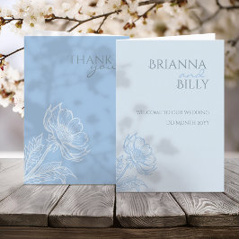 Minimalistiskt blått Blommigt, mappat Bröllopsprog Program