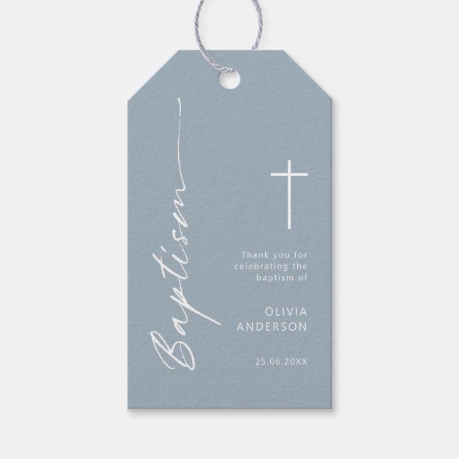 Minimalistiskt blått Färg-baptism tack vare märkrn Presentetikett (Framsidan)