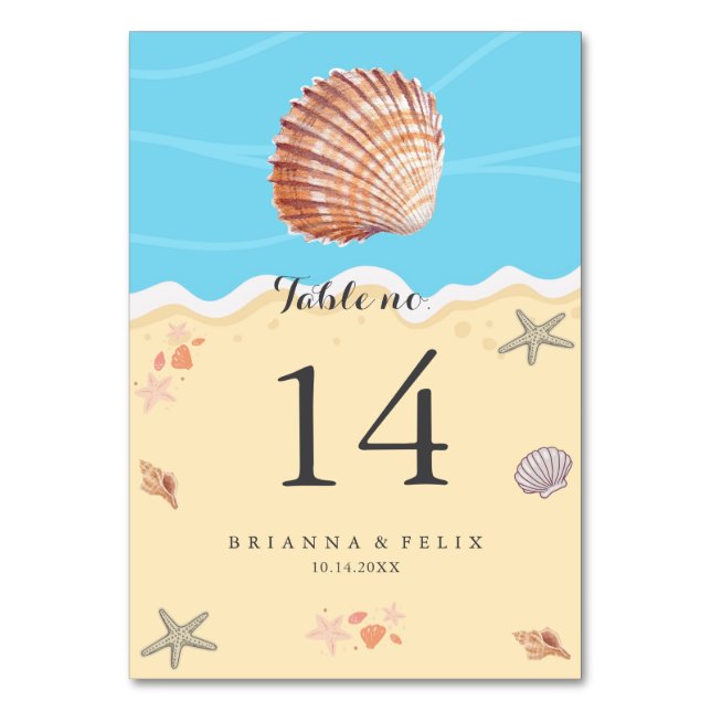 Minimalistiskt Blått Hav Sommar Bröllops Bordskort (Framsidan)