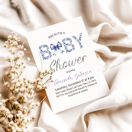 Minimalistiskt blått jouy- och babyskor inbjudningar