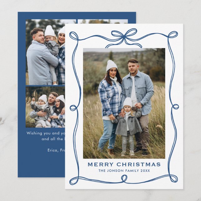 Minimalistiskt blått julband 5 Foton Julkort (Fram/baksida)