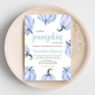 Minimalistiskt blått knumpkin Fall Baby Shower Inbjudningar