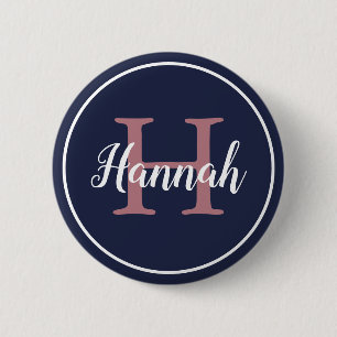 Minimalistiskt blått och Rosa-skript, Monogram Nam Knapp