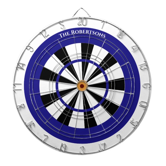 Minimalistiskt blått och vitt Namn Darttavla (Framsidan)
