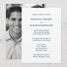 Minimalistiskt blått och vitt templåtsbröllop inbjudningar