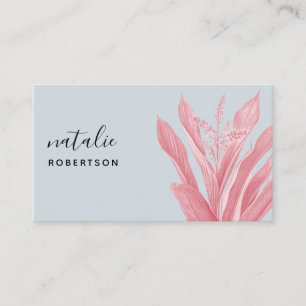 Minimalistiskt blått rosa botaniskt elegant-skript visitkort