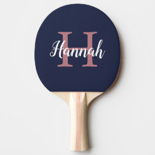 Minimalistiskt blått Rosa-skript, Monogram Namn Pingisracket