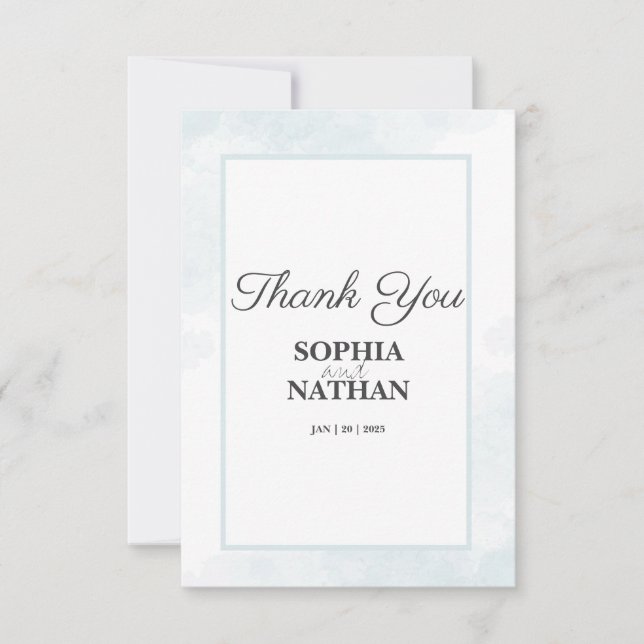 Minimalistiskt blått vattenfärgstack för Bröllop-k Tack Kort (Framsida)