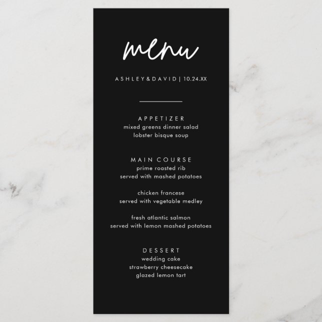 Minimalistiskt BlaWedding Menu 4 x 9-kort | Modern Meny (Framsida)