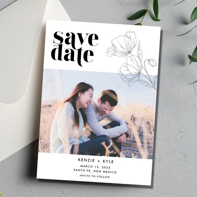 Minimalistiskt blomfoto Bröllop spara datum Spara Datumet (Minimalist Flower Photo Wedding Save the Date)