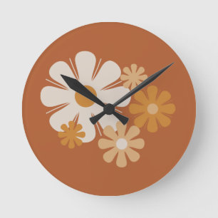 Minimalistiskt Blommönster för Flower Locus Retro Rund Klocka