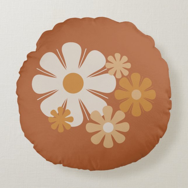Minimalistiskt Blommönster för Flower Locus Retro Rund Kudde (Framsidan)