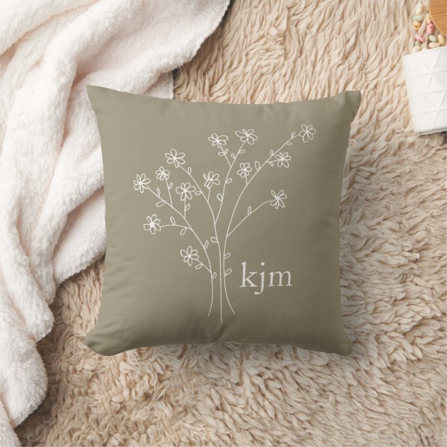 Minimalistiskt blomster monogram kudde (Filt)
