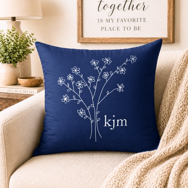 Minimalistiskt blomster monogram kudde (Skapare uppladdad)