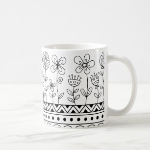 Minimalistiskt blomsterfolkmönster Mugg – Boho Lin