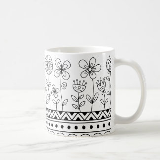 Minimalistiskt blomsterfolkmönster Mugg – Boho Lin