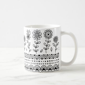 Minimalistiskt blomsterfolkmönster Mugg – Boho Lin