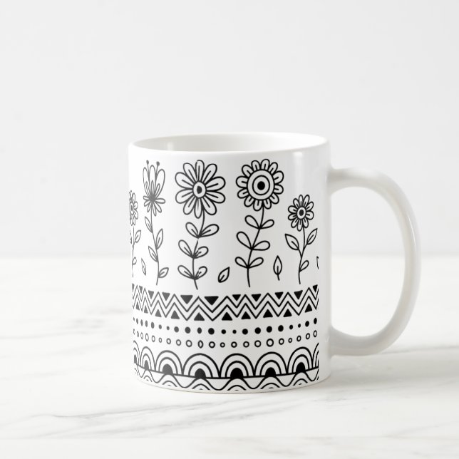 Minimalistiskt blomsterfolkmönster Mugg – Boho Lin (Höger)