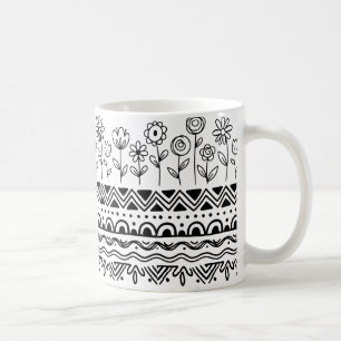 Minimalistiskt blomsterfolkmönster Mugg – Boho Lin