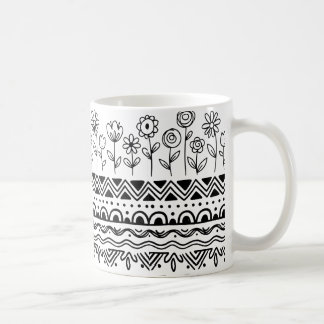 Minimalistiskt blomsterfolkmönster Mugg – Boho Lin
