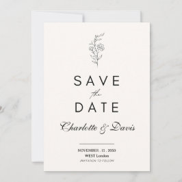 Minimalistiskt blomsterkort för Save the Date Inbjudningar
