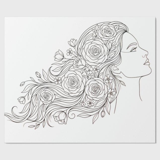 Minimalistiskt blomstermotiv med kvinna presentpap presentpapper (Platt)